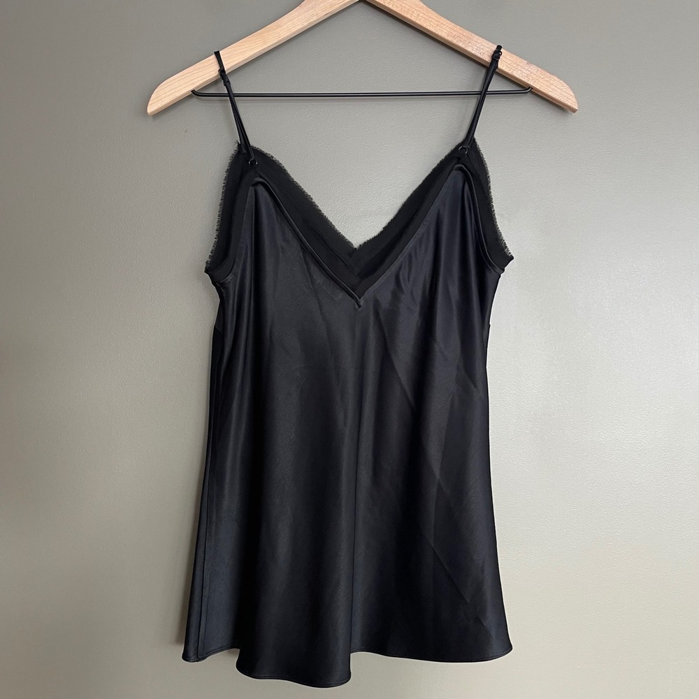 FRAME Satin Lounge Tank Top In Black Sz Small Sleeveless Blouse Chic Sexy Silky - Picture 14 of 16